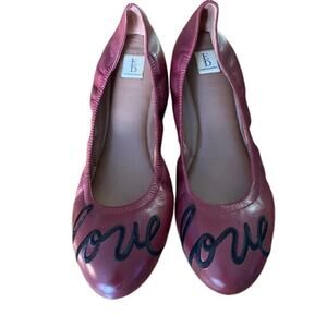 Ellen Degeneres Langston Wine Leather Love Slip On Ballet Flats Women’s Sz 9.5